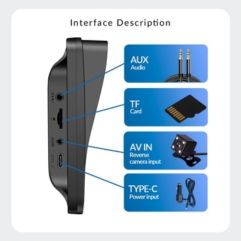 YTUK automobilinis MP5 grotuvas su belaidžiu CarPlay, Bluetooth, USB/SD/TF kortelių palaikymas, LED ekranas