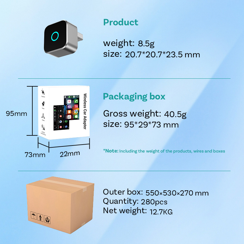 Ottocast мини куб безжичен CarPlay адаптер за Android Auto – модел cp88m, Android OS, Wireless CarPlay, CarPlay съвместим, 50 г