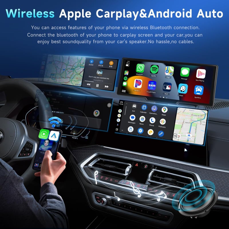 Autó infotainment rendszer vezeték nélküli CarPlay és hangvezérlés mellett, CP04, nyolcmagos CPU, 2GB RAM, 64GB ROM, Linux OS, Type-C interfész