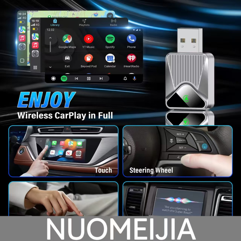 KY-4182 CarPlay Bežični adapter za auto, Dual-Core CPU, USB i USB-C, IOS10+ / Android11+, Kompatibilan s OEM zaslonom