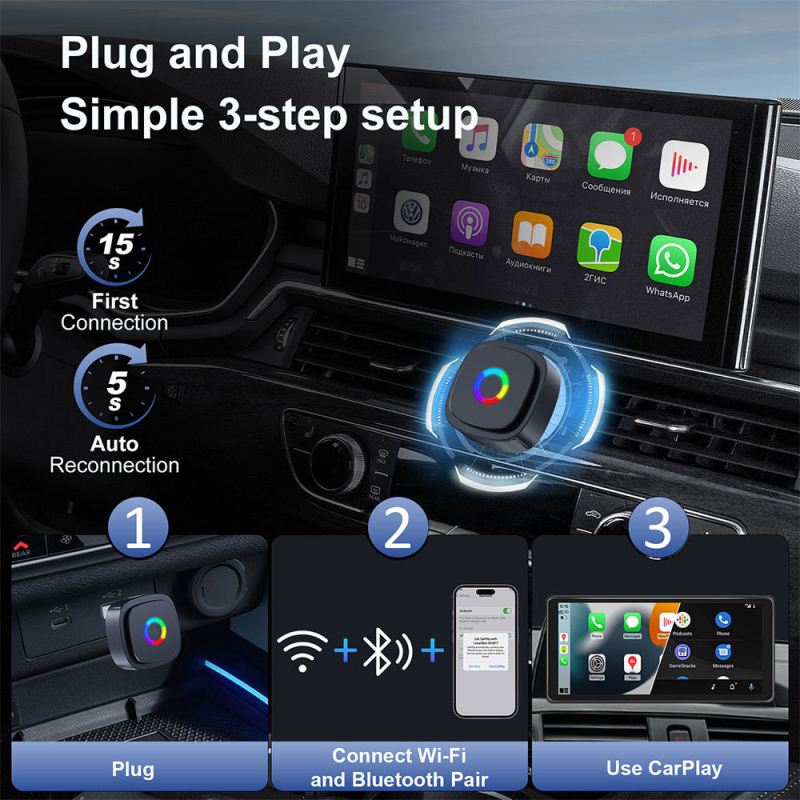 CarPlay Android Auto 2-u-1 kabelski pretvarač za vozilo, TPY535, četverojezgreni procesor, 1GB RAM, USB sučelje, OS 2025 car machine