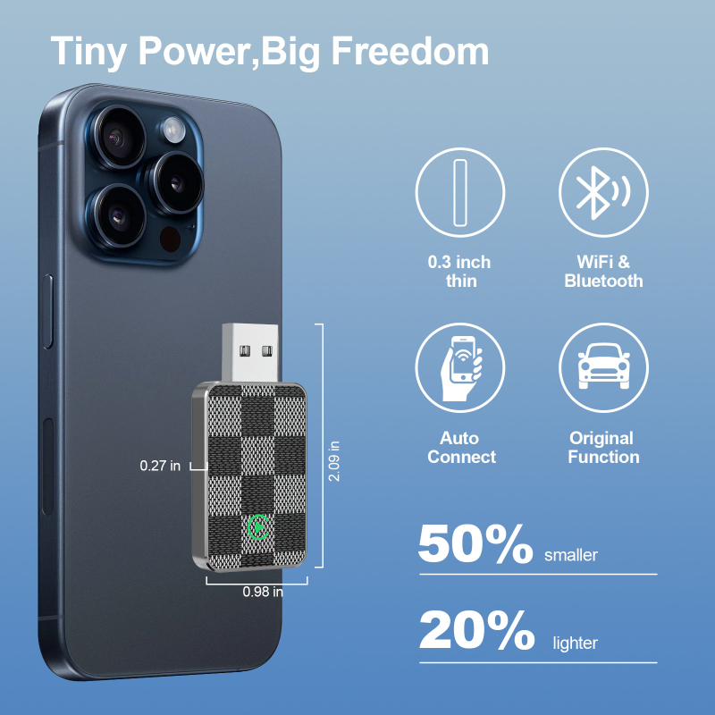 Bežični CarPlay USB-C adaptor - Plug-and-Play auto infotainment, model A009, USB+Type-C sučelje, WiFi/Bluetooth dvostruka veza, kompatibilan s vozilima koja imaju CarPlay