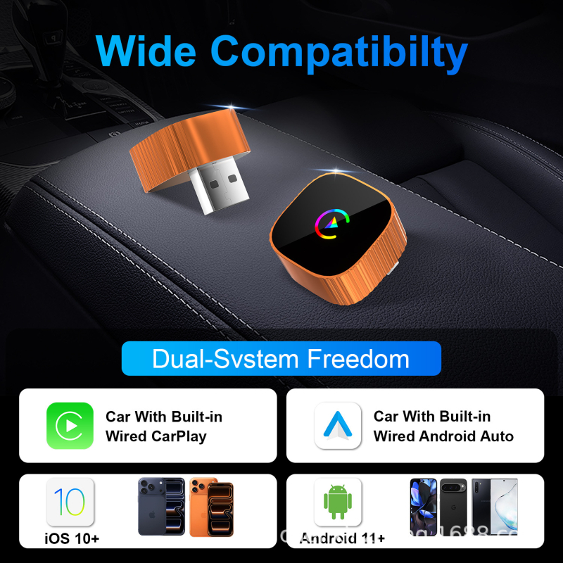 CarPlay кутия: Android Auto и CarPlay в едно, кабел към безжично, Plug-and-Play, CXZ542, алуминиева сплав, USB-A/Type-C