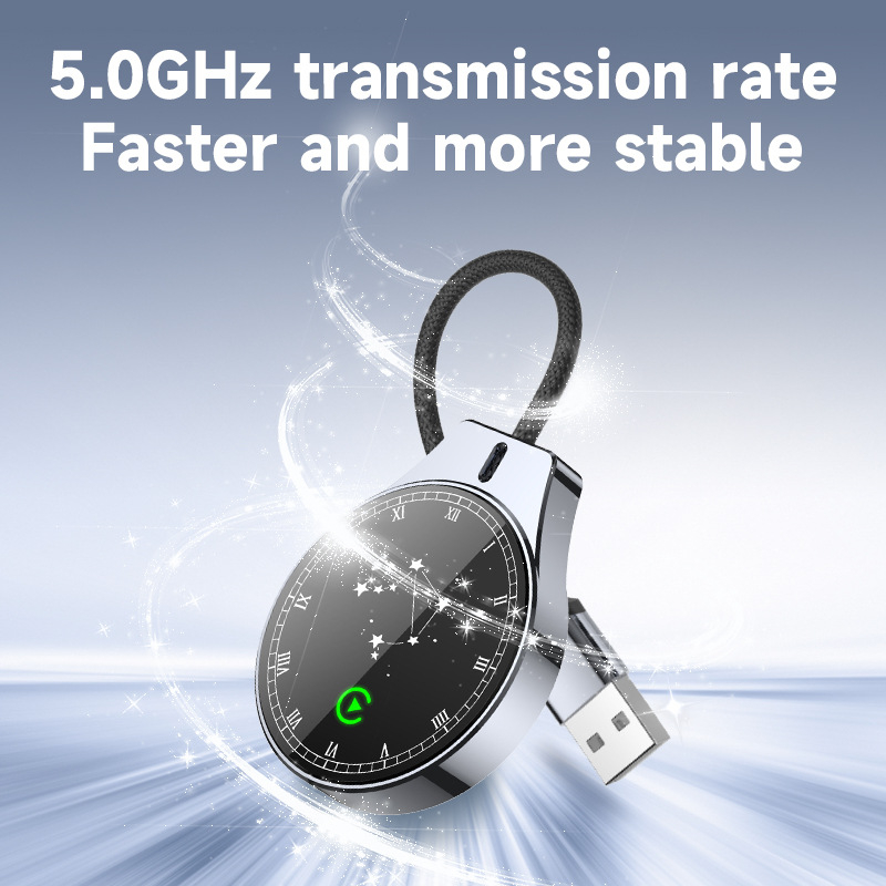 Cutie USB CarPlay fără fir pentru iPhone și Android Auto — 1080P, 2-în-1 CarPlay/Android Auto, sticlă temperată + aliaj de aluminiu, Model TYKJ-4157