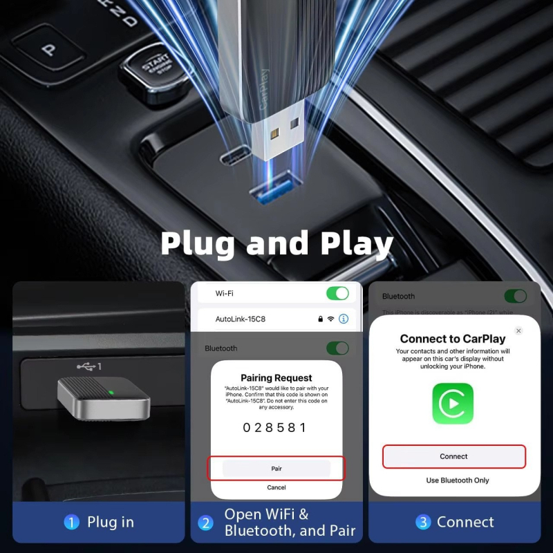 Adaptor CarPlay Wireless JCS-01 – Interfață USB-C, 2-în-1 Apple/Android OS, 1GB RAM, 68g