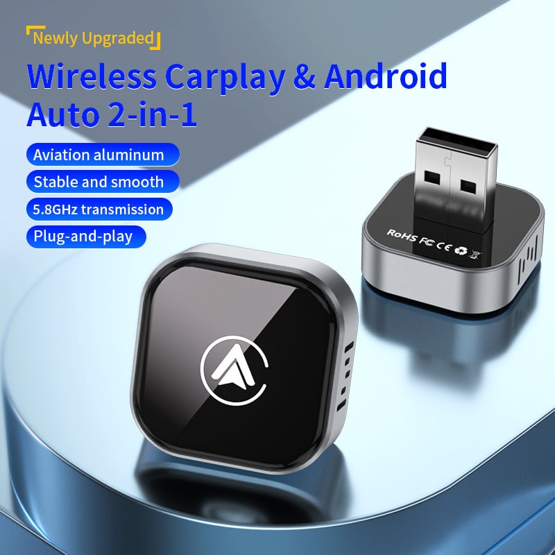 CarPlay конвертор 2-в-1: кабелно към безжично CarPlay и Android Auto, модел Zu4277s, USB или USB-C интерфейс, алуминиев сплав корпус и TPE, тегло 50 g