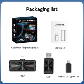 Ottocast Wireless CarPlay адаптер — модел CA510, двуядрен процесор, USB-C интерфейс, Linux ОС, тегло 50 g