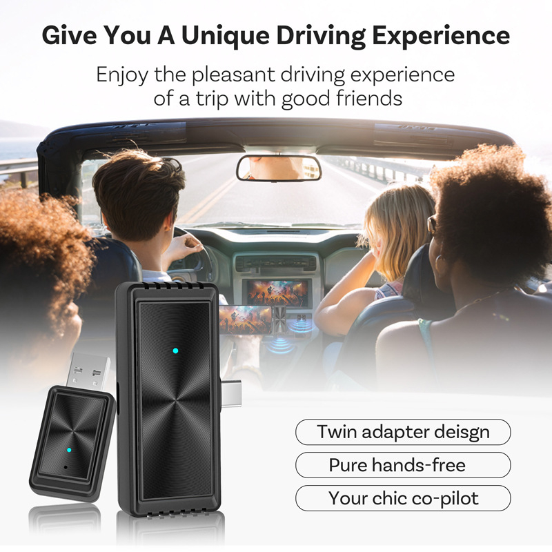 Ottocast Wireless CarPlay адаптер — модел CA510, двуядрен процесор, USB-C интерфейс, Linux ОС, тегло 50 g