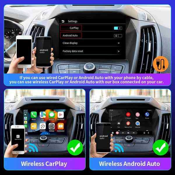 Bežični CarPlay box s Android Auto kompatibilnošću, izravno povezivanje, 1 kom.