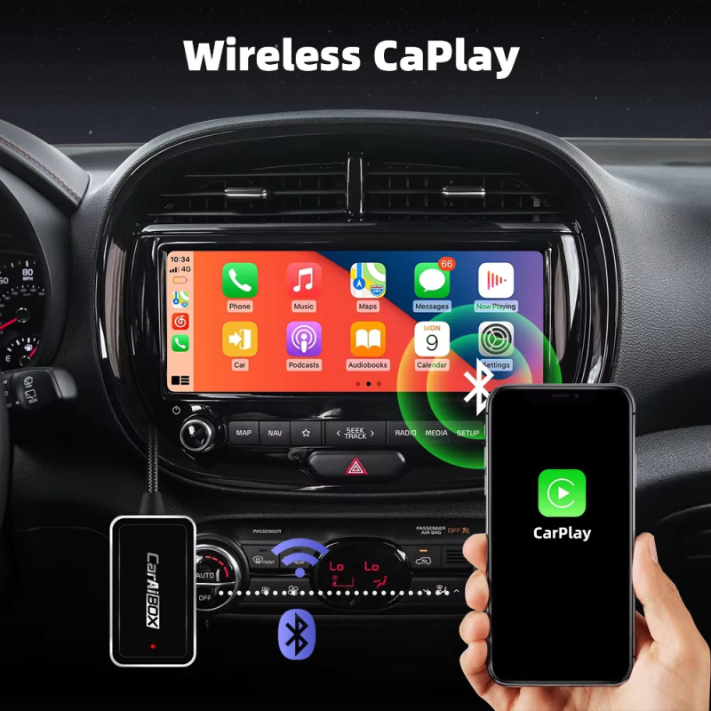 CarPlay безжичен адаптер за автомобил – модел ZC12A, RAM 1 GB, ABS корпус, за CarPlay/Android Auto, без екран