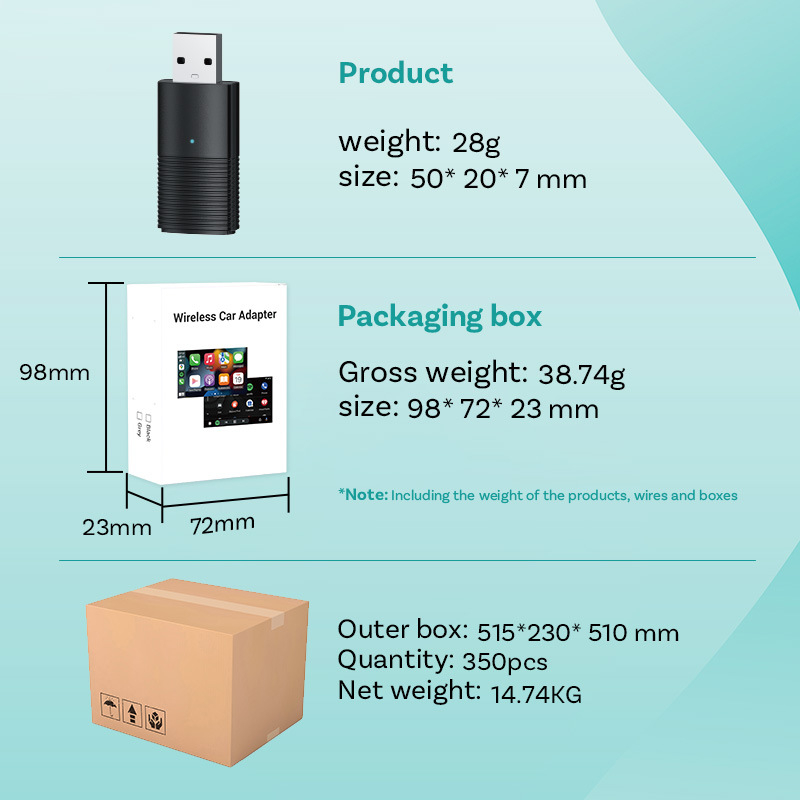 Ottocast juhtmevaba CarPlay ja Android Auto 2-ühes adapter, USB-C, cp86 dual channel, ekraanita, kaal 50 g