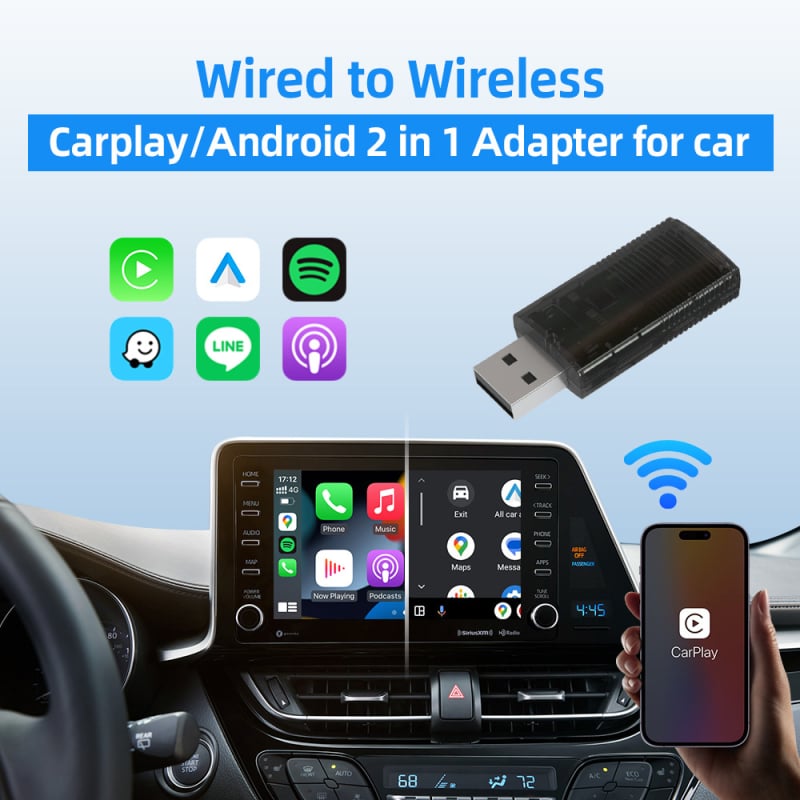 Ottocast juhtmevaba CarPlay ja Android Auto 2-ühes adapter, USB-C, cp86 dual channel, ekraanita, kaal 50 g