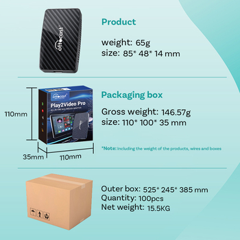 OTTOCAST CA400S Android Box bezvadu CarPlay un Android Auto 2-1 - četrkodolu procesors, 2GB RAM, 16GB ROM, Android 12, BT 4.2, USB-C/USB-A