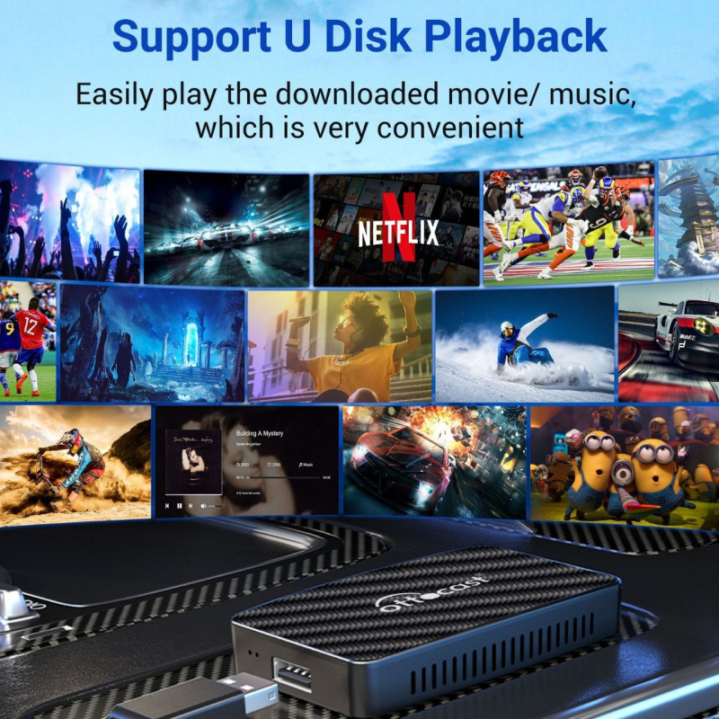 OTTOCAST CA400S Android Box bezvadu CarPlay un Android Auto 2-1 - četrkodolu procesors, 2GB RAM, 16GB ROM, Android 12, BT 4.2, USB-C/USB-A