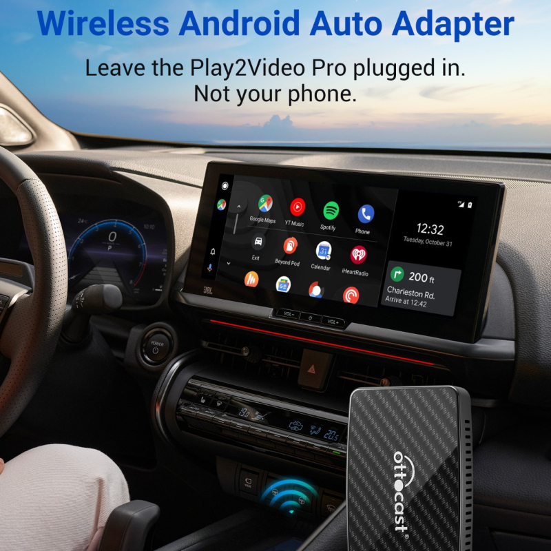 OTTOCAST CA400S Android Box bezvadu CarPlay un Android Auto 2-1 - četrkodolu procesors, 2GB RAM, 16GB ROM, Android 12, BT 4.2, USB-C/USB-A
