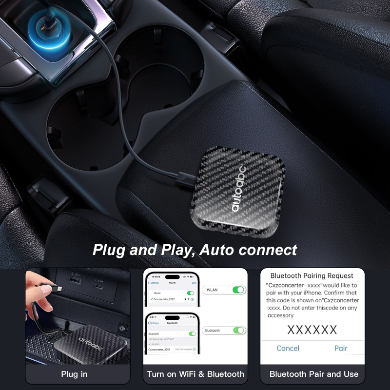 AI Box juhtmevaba CarPlay ja Android Auto, 2GB RAM, 16GB mälumaht, USB-C, ekraanita, YouTube ja Netflix toega