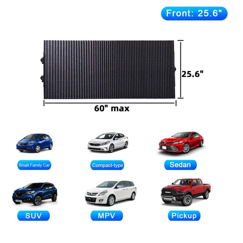 Автомобилен разтегателен сенник за предното стъкло, алуминиево фолио, 500 g, монтаж с вакуумна чашка, общо приложение, предна част.