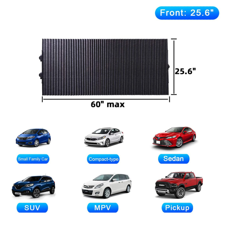 Автомобилен разтегателен сенник за предното стъкло, алуминиево фолио, 500 g, монтаж с вакуумна чашка, общо приложение, предна част.