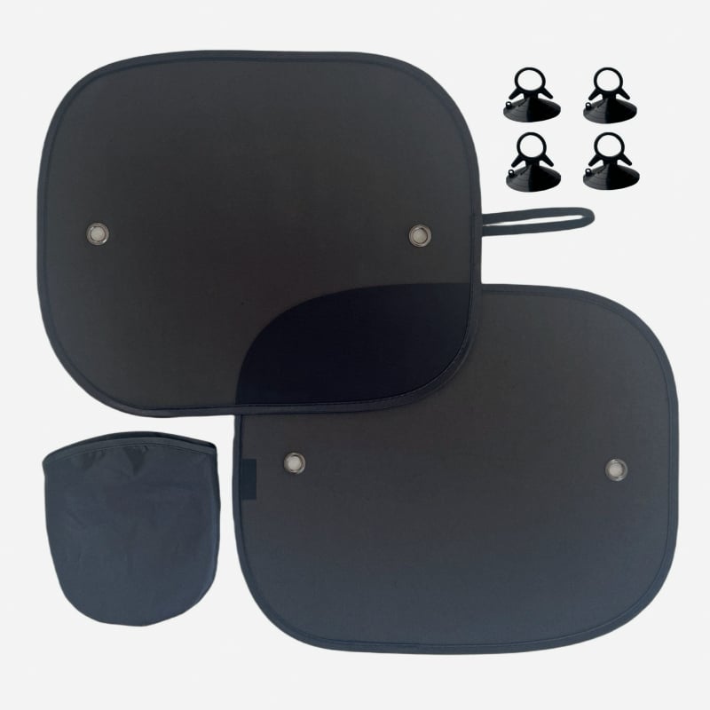 Автомобилен сенник за странични и задни прозорци, полиестерна мрежа, монтиране с вакуумни чаши, универсално приложение, топлоизолация, възможност за печат на лого