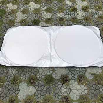 Автомобилна слънцезащитна щора за предното стъкло, дизайн с двойно кръгче, Silver-Tape материал, печат на лого, тегло 120 g, монтаж тип паста