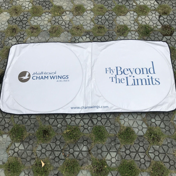 Автомобилна слънцезащитна щора за предното стъкло, дизайн с двойно кръгче, Silver-Tape материал, печат на лого, тегло 120 g, монтаж тип паста