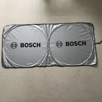 Автомобилна слънцезащитна щора за предното стъкло, дизайн с двойно кръгче, Silver-Tape материал, печат на лого, тегло 120 g, монтаж тип паста