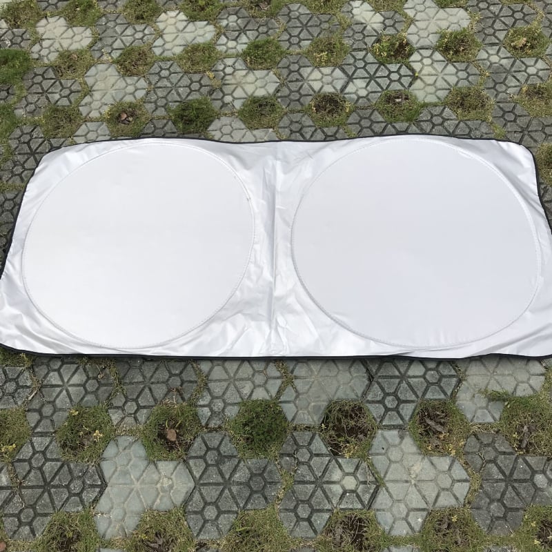 Автомобилна слънцезащитна щора за предното стъкло, дизайн с двойно кръгче, Silver-Tape материал, печат на лого, тегло 120 g, монтаж тип паста