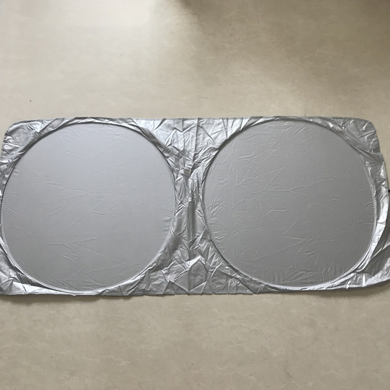 Автомобилна слънцезащитна щора за предното стъкло, дизайн с двойно кръгче, Silver-Tape материал, печат на лого, тегло 120 g, монтаж тип паста