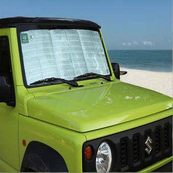 Слънцезащитна щора за предното стъкло на Suzuki Jimny 2019 — двустранно алуминиево фолио за изолация, монтаж със snap-in, възможност за печат на лого