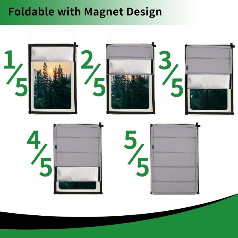 Магнитна двустранна сгъваема слънцезащитна щора за кемпер – за люк и странични прозорци; материал: оксфорд плат + памук; универсална съвместимост