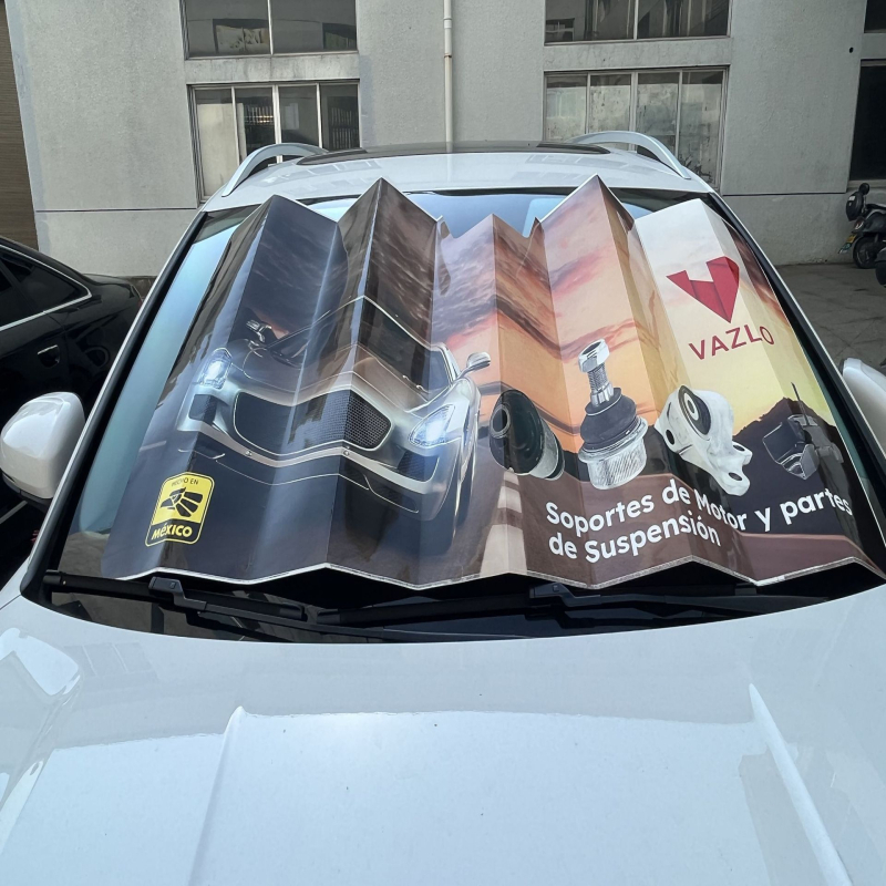 Предна автомобилна слънцезащитна козирка — персонализирана картонена конструкция, печат на лого, вградена инсталация, универсално съвместима