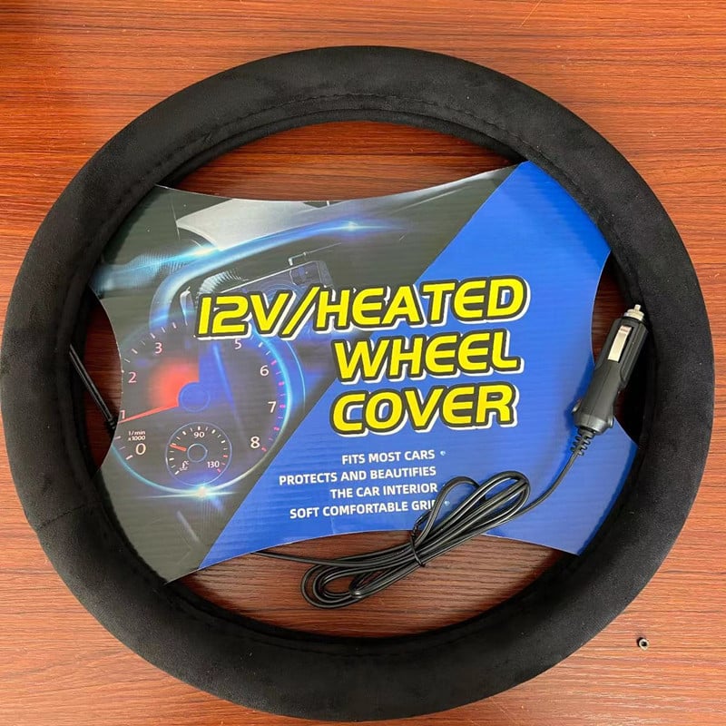 Καλύμμα τιμονιού αυτοκινήτου με θέρμανση, 12V, suede επιφάνεια, γενική εφαρμογή