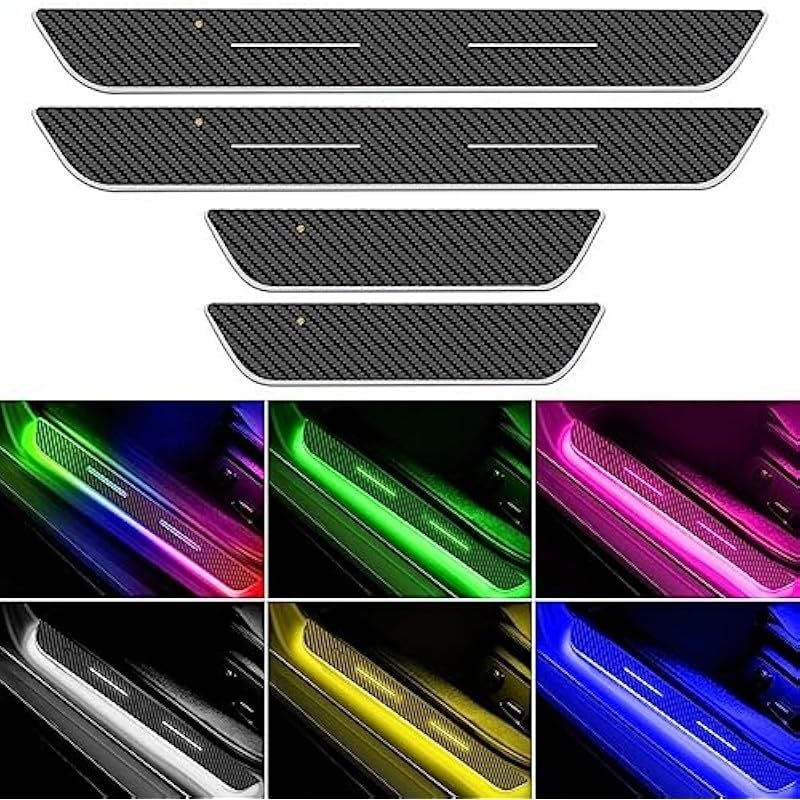 LED светлина за прага на автомобила с карбон-фибър стил прагова лента и дишаща светлина, сензорно управление; подходяща за 99% от моделите