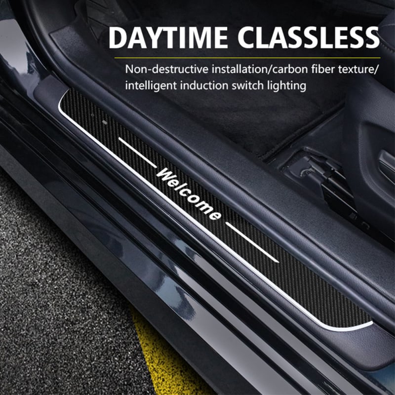 LED светлина за прага на автомобила с карбон-фибър стил прагова лента и дишаща светлина, сензорно управление; подходяща за 99% от моделите