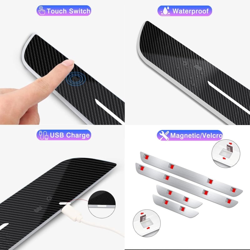 Kit de iluminare praguri auto, fără cabluri, lumini ambient LED, pedale de întâmpinare, decor interior, universal pentru transmisie automată