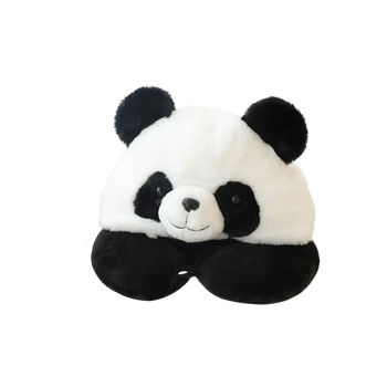 Jastučnica za vrat u obliku U s kapuljačom, dizajn crtani panda, PP pamuk punjenje, kristalni velur tkanina, univerzalna upotreba