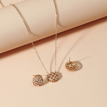 Set nakita: legura, Rhinestone privjesak, lanac u obliku vala, naušnice + ogrlica, valoviti uzorak, ženski retro stil