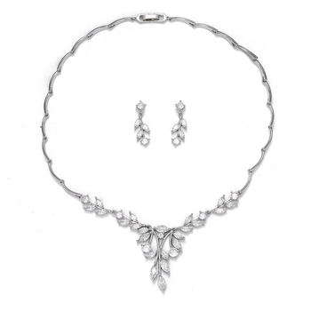 Bakreni set nakita s motivom lista — naušnice, ogrlica i narukvica; elektroplatiranje; mješavina kamenja u montaži