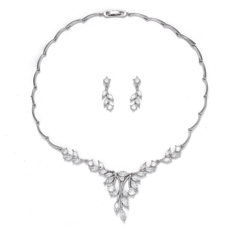 Bakreni set nakita s motivom lista — naušnice, ogrlica i narukvica; elektroplatiranje; mješavina kamenja u montaži