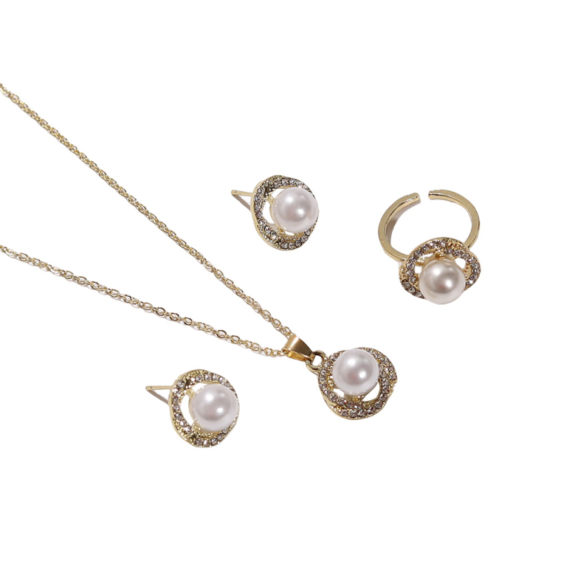 Set bisernog uzorka: naušnice, ogrlica i ručni komad nakita – legura, privjesci s perlama, lanac u stilu vala vode, sfere bisera, svjež i sladak stil