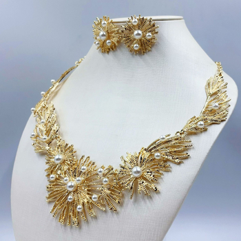 Geometrijski set od legure s perlama – naušnice i ogrlica s O‑lancom, elektroplatirano