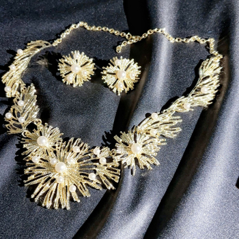 Geometrijski set od legure s perlama – naušnice i ogrlica s O‑lancom, elektroplatirano