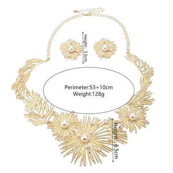 Geometrijski set od legure s perlama – naušnice i ogrlica s O‑lancom, elektroplatirano