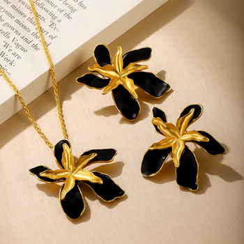 Set nakita: ogrlica i naušnice s 3D laticama u Hepburn stilu; materijal: staklo/lapis lazuli; obradba: elektroplating; paket: naušnice + ogrlica; materijal privjeska: legura