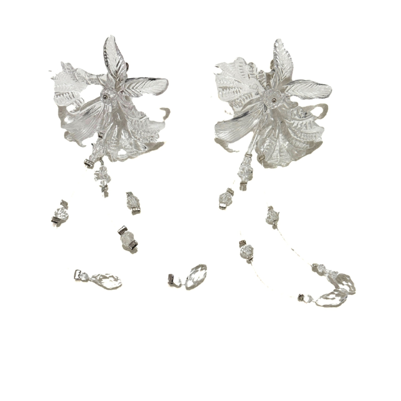 Vjenčani cvjetni set nakita – ručna izrada, miješani materijali, ogrlica i naušnice, uzorak biljaka i cvijeća, obični lanac, svježi i slatki stil