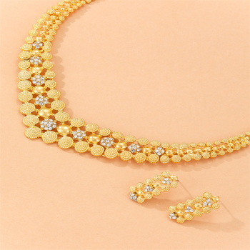 Set ogrlice i naušnica od legure, pozlaćeni završni sloj, običan lanac, ženski modni nakit