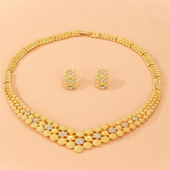 Set ogrlice i naušnica od legure, pozlaćeni završni sloj, običan lanac, ženski modni nakit