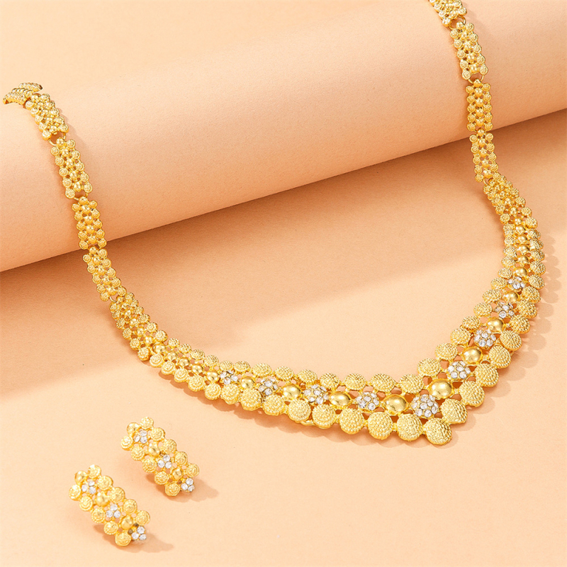 Set ogrlice i naušnica od legure, pozlaćeni završni sloj, običan lanac, ženski modni nakit