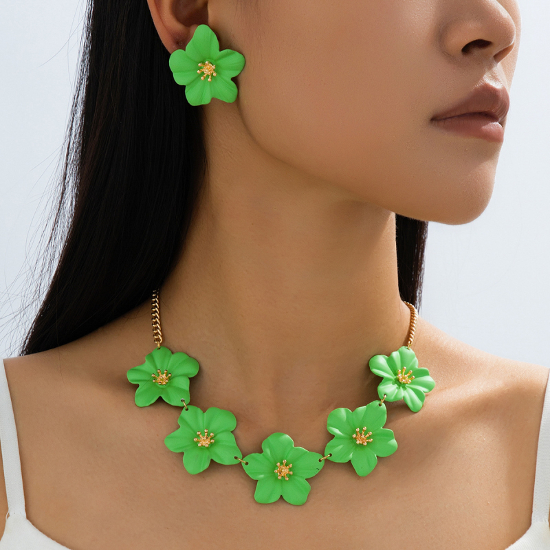 Set naušnica i ogrlice s dizajnom plumerije, nakit od legure, privjesak u obliku bisera, elektroplatiranje