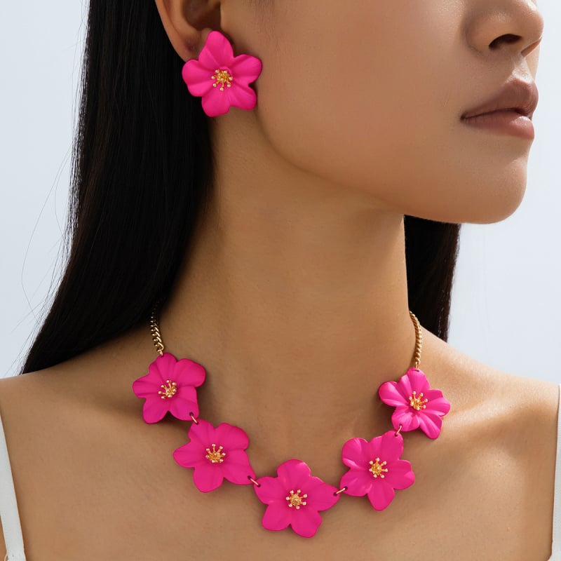 Set naušnica i ogrlice s dizajnom plumerije, nakit od legure, privjesak u obliku bisera, elektroplatiranje